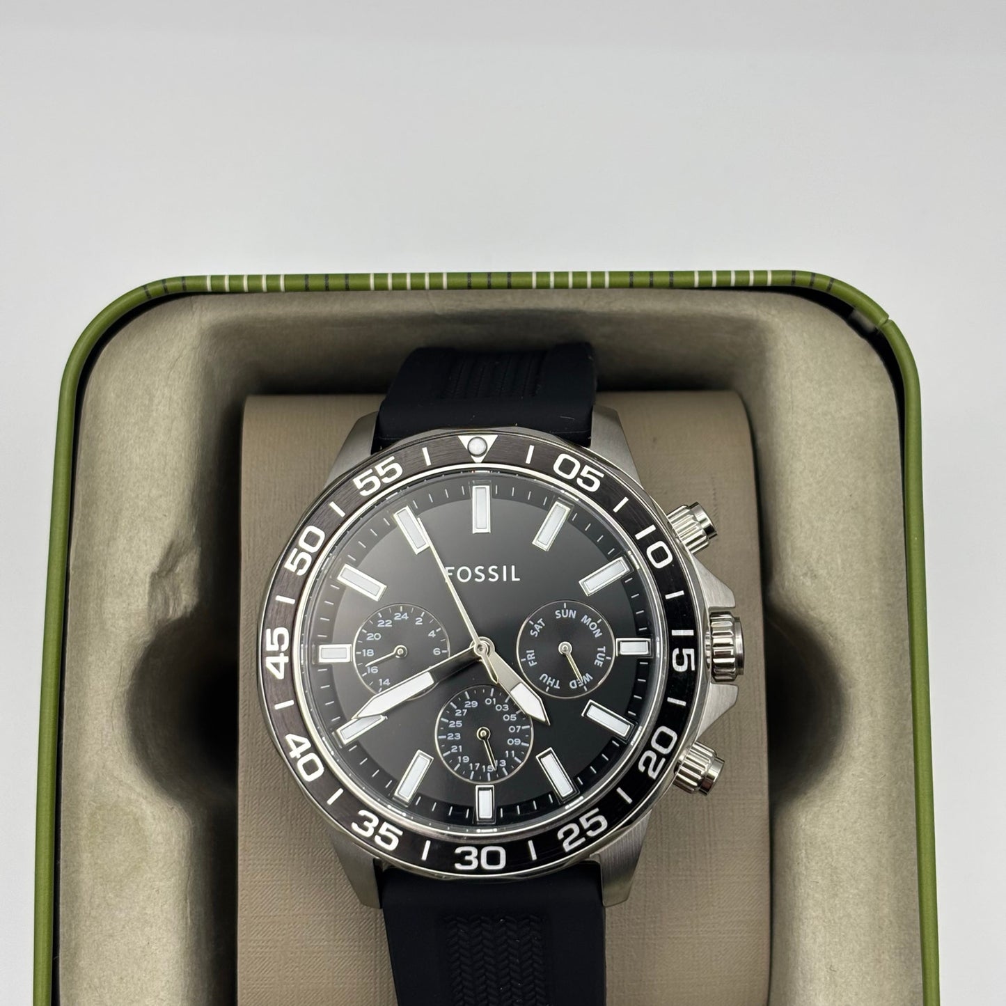 Fossil Bannon BQ2494 Mens 45mm Black Silicone Black Dial Multifunction