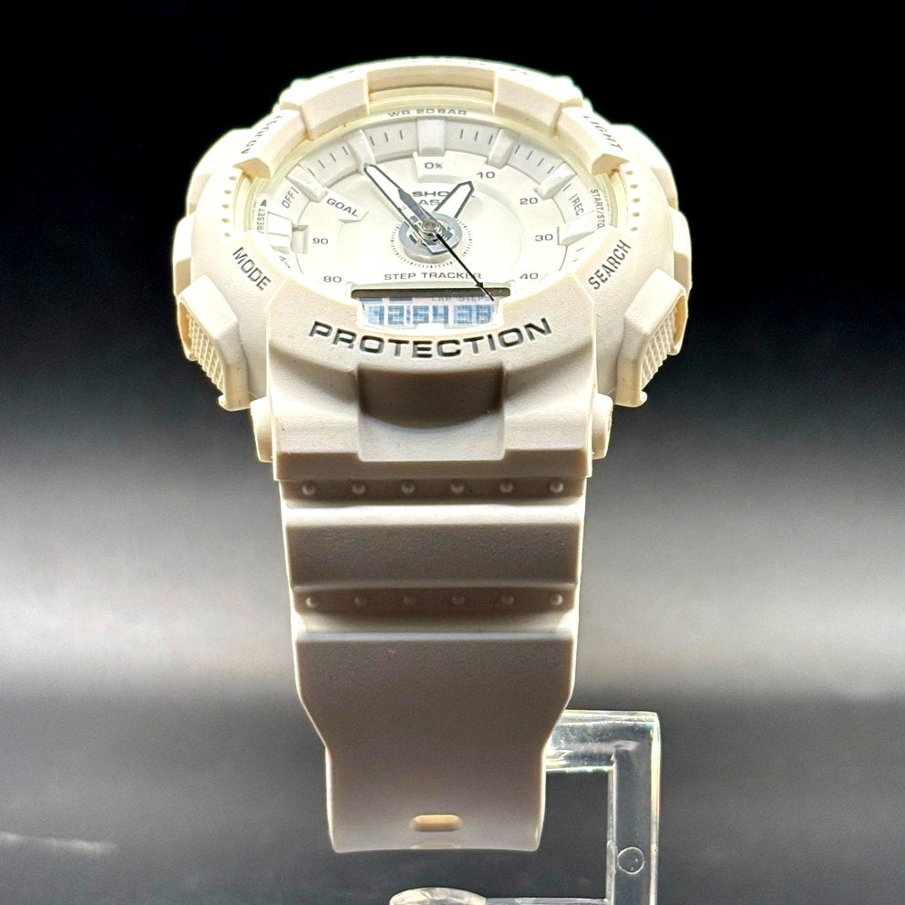 Casio G-Shock GMAS130-7A Unisex White Analog Digital Step Tracker Watch