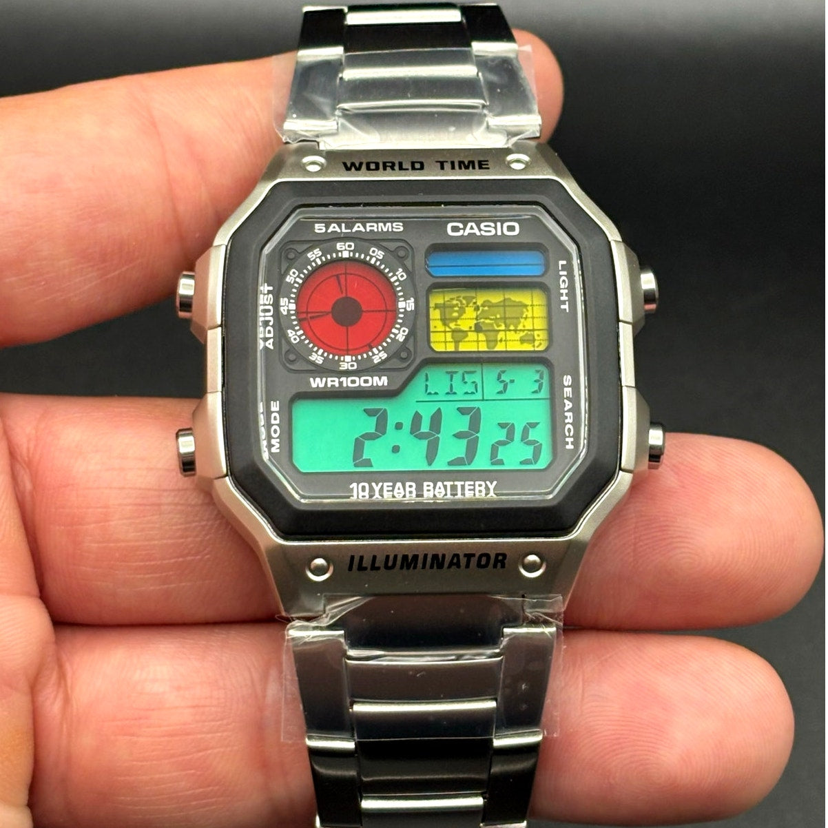 LWS Atlas Arcade Custom Casio AE1200 World Time Steel Bracelet Mod Watch
