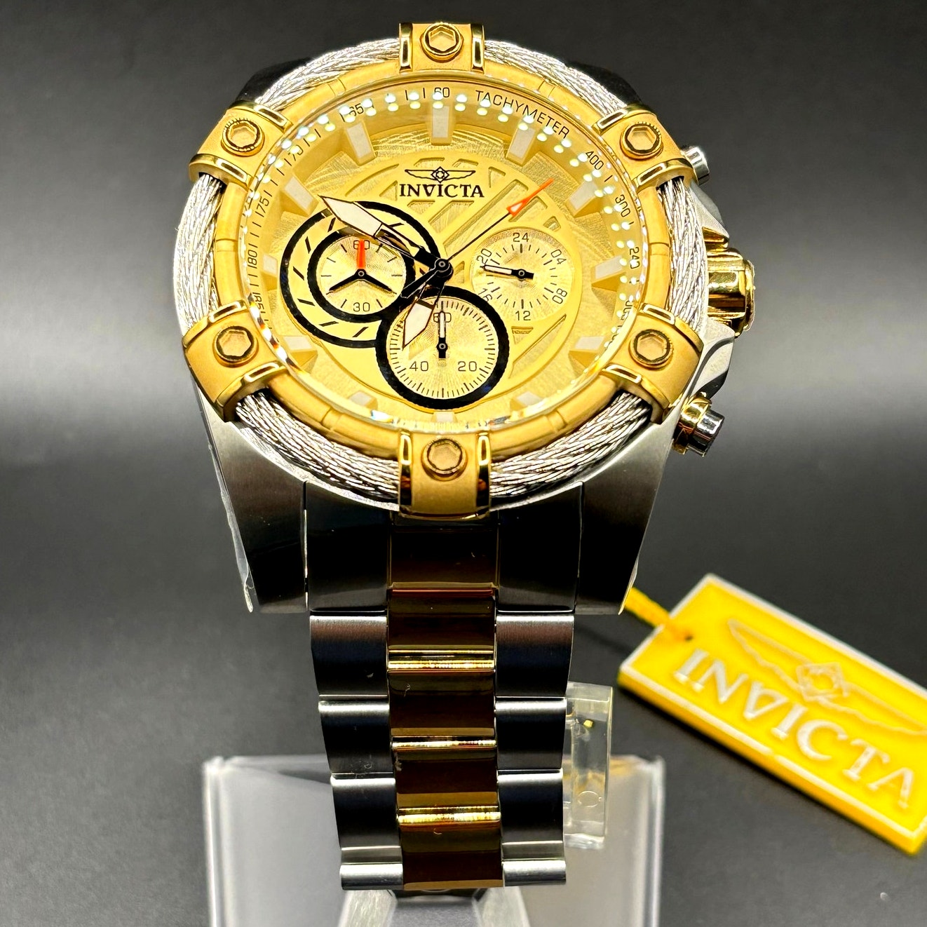 Invicta Bolt Ace 49747 Chronograph 52mm Gold Tone Cable Bezel Men’s Watch NIBWT