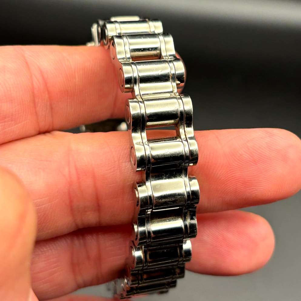 Mens Stainless Steel Chain Bracelet Black Onyx Inlay Greek Key New In Box