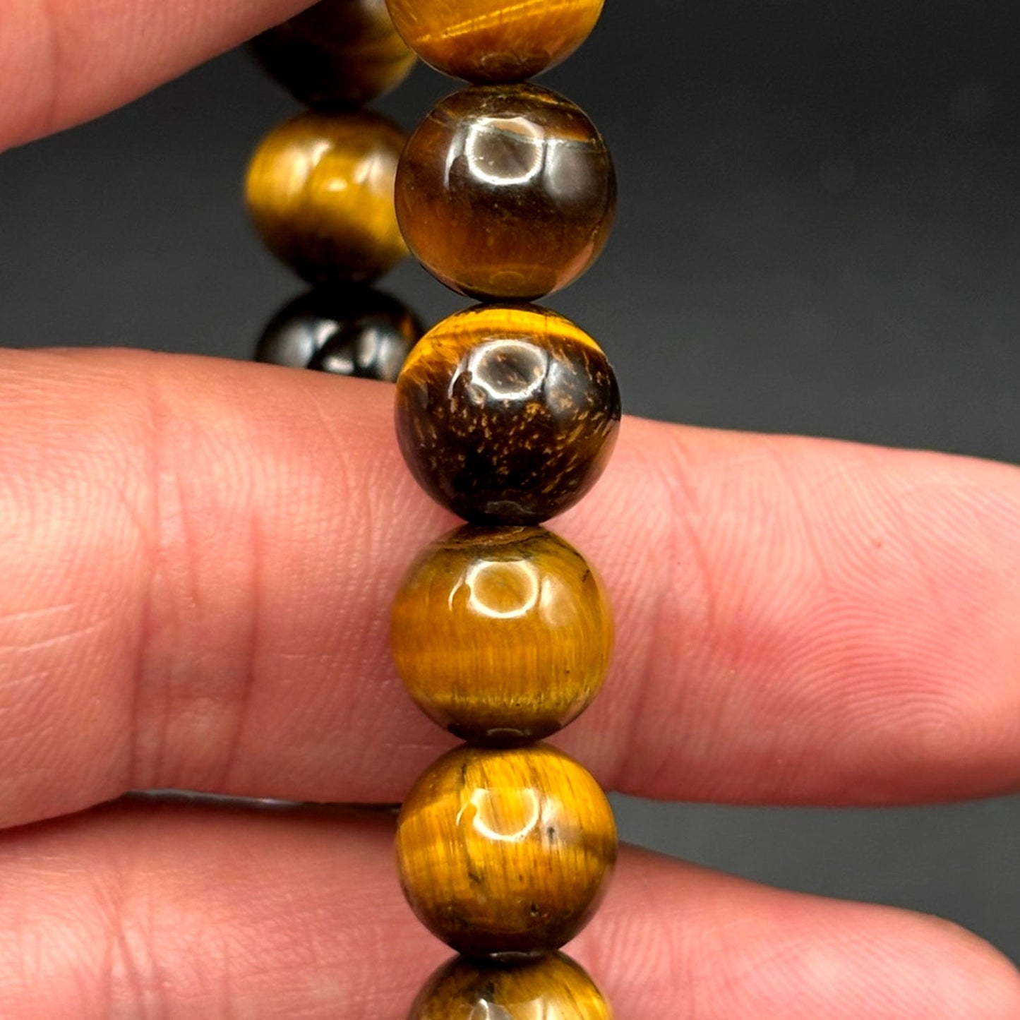 Blackjack BJB244BTE Mens Genuine 10mm Tiger Eye Stainless Steel Beaded Bracelet