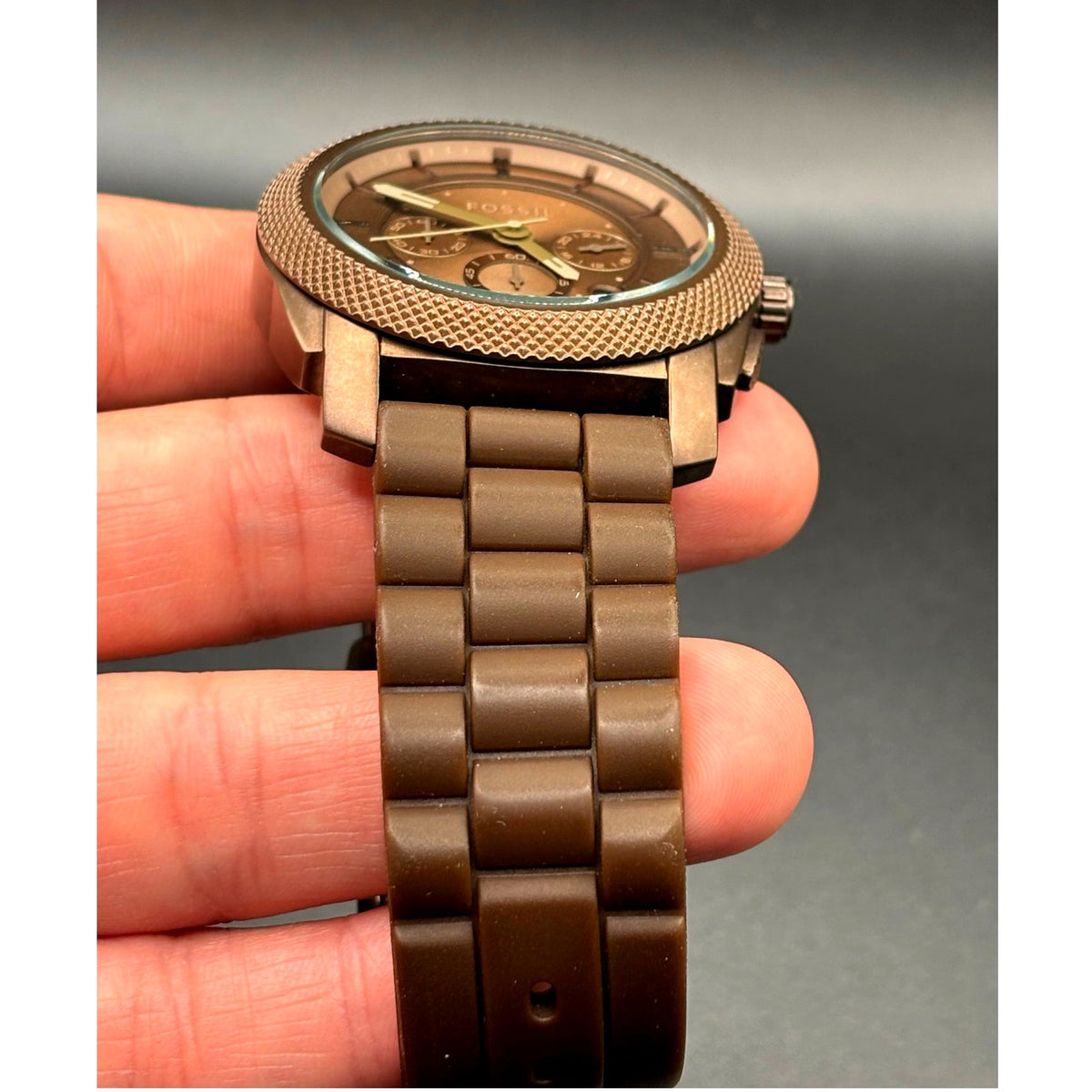 Fossil Machine FS4702 Chronograph Brown 45mm Men’s Watch Silicone Discontinued