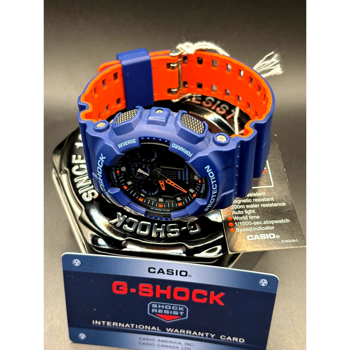 Casio G-Shock GA100L-2A Military Blue Orange Band Men's Analog-Digital Watch