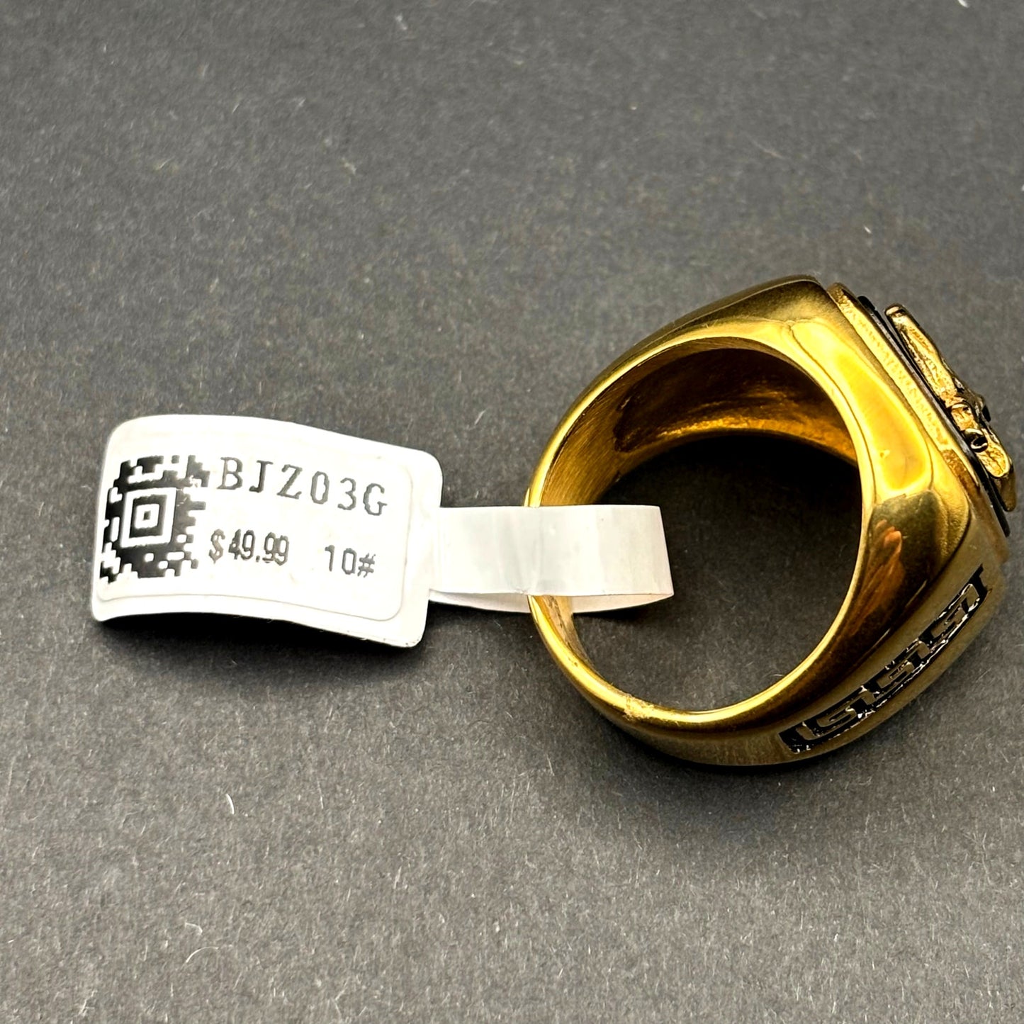 Blackjack BJZ03G Mens Onyx Eagle Ring 18K Gold Plated Stainless Steel NWT