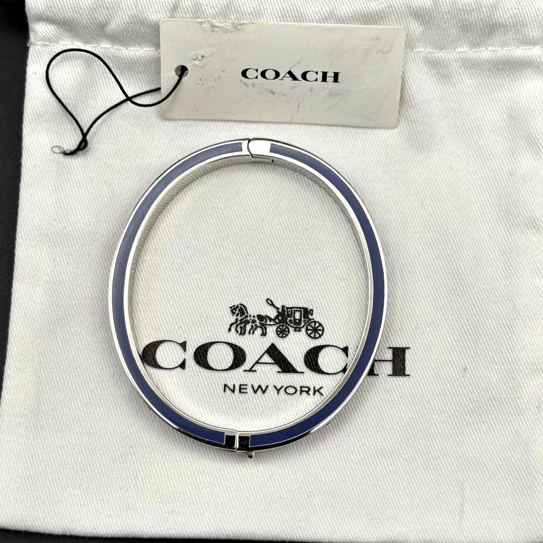 Coach CY053 Kissing Signature Enamel Hinged Bangle Purple and Blue Color NIBWT