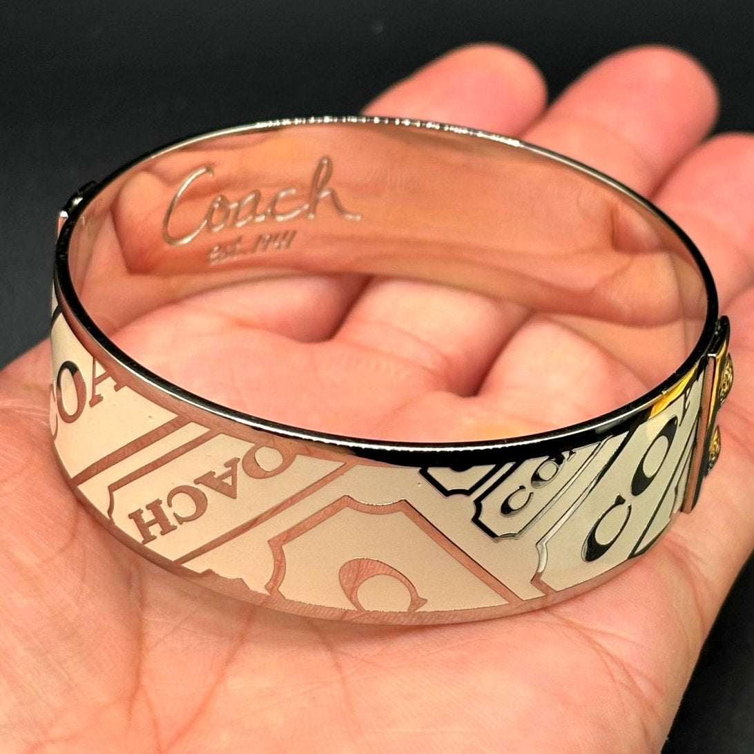 Coach Signature C White Enamel Wide Slip-On Bangle Bracelet Retired