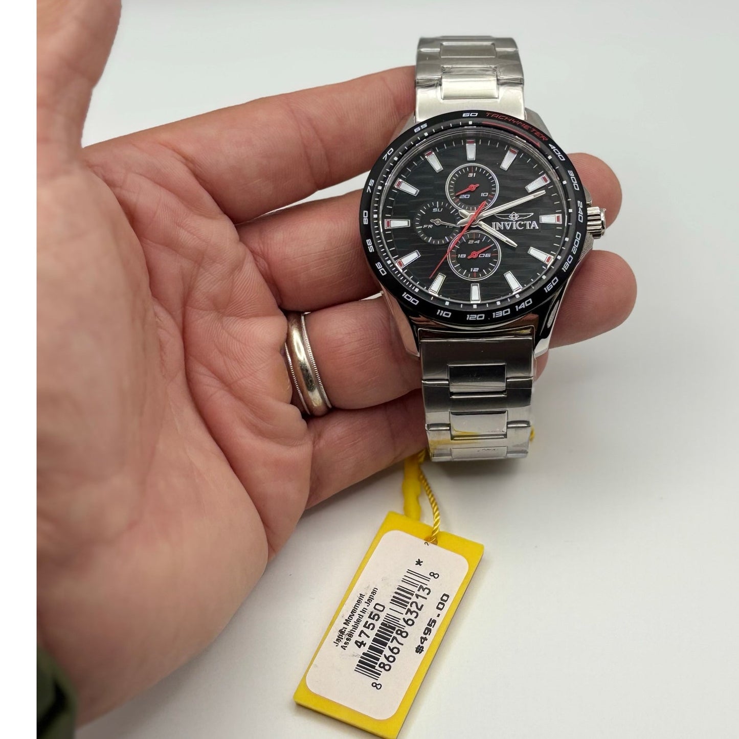 Invicta Racing 47550 Mens 44mm Stainless Steel Black Dial Quartz 50m NIBWT