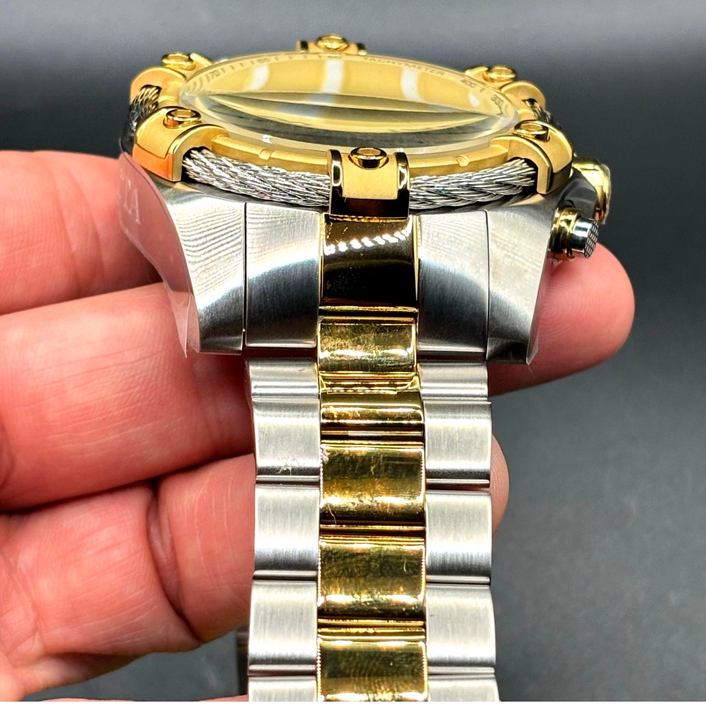 Invicta Bolt Ace 49747 Chronograph 52mm Gold Tone Cable Bezel Men’s Watch NIBWT