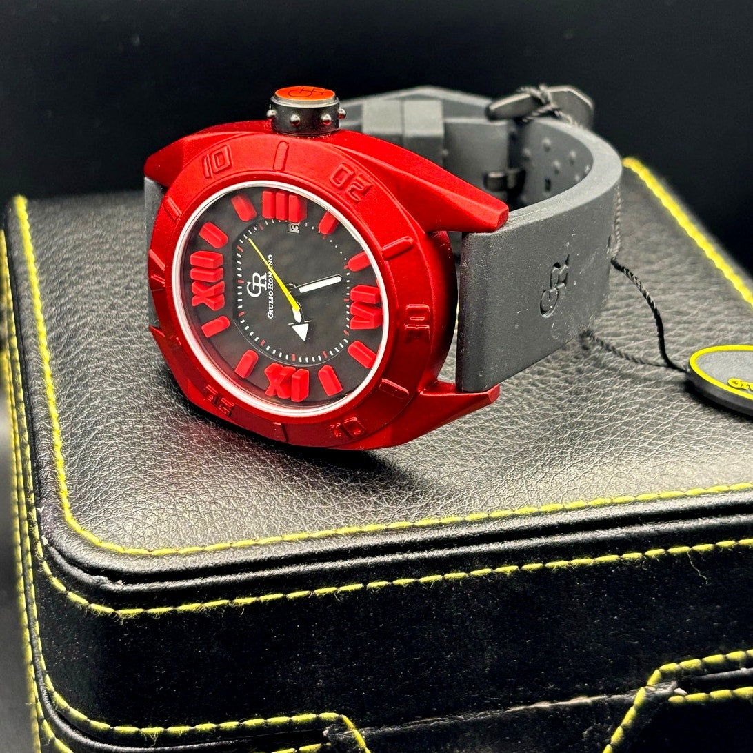 Giulio Romano Men’s Termoli GR-6000-17-004 Red Bezel Black Rubber Watch LNIB