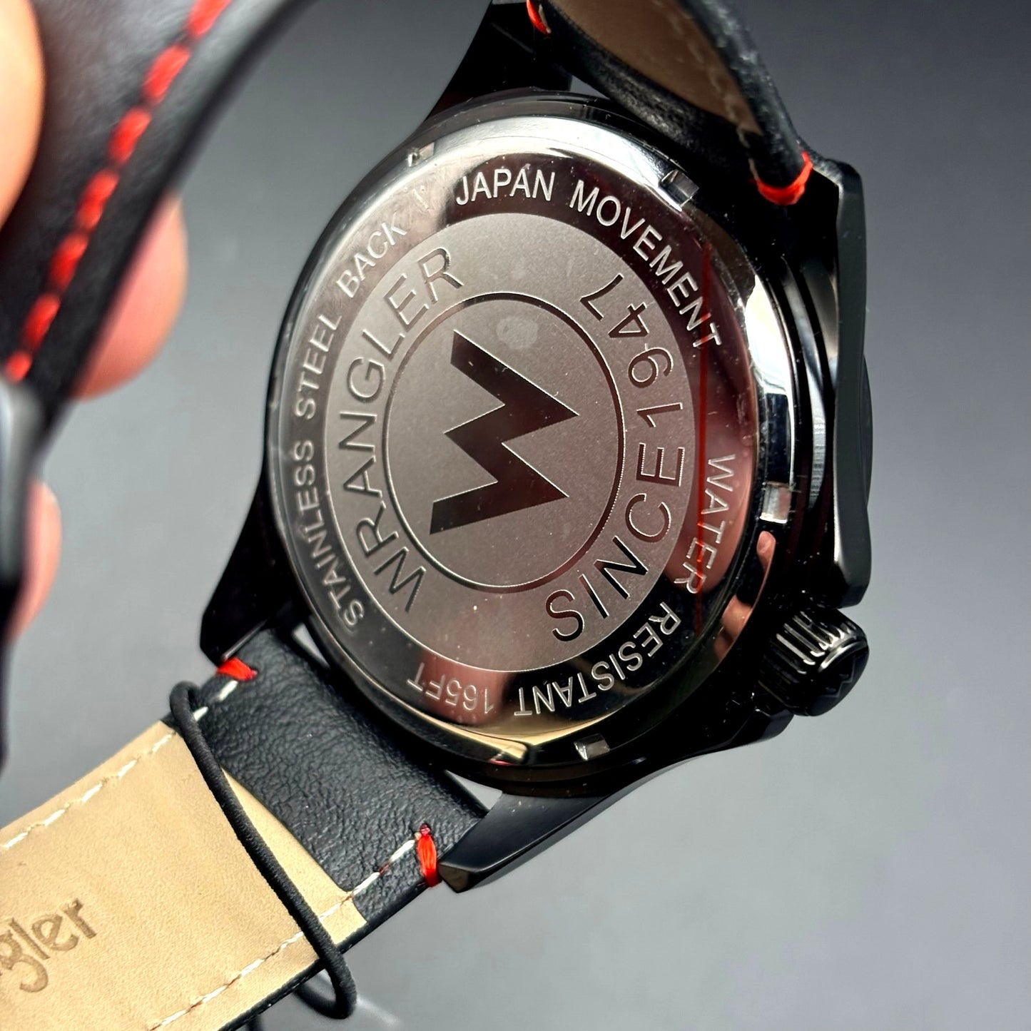 Wrangler WRW2400-1A Mens Black Analog Watch Black Leather Red Stitching Strap