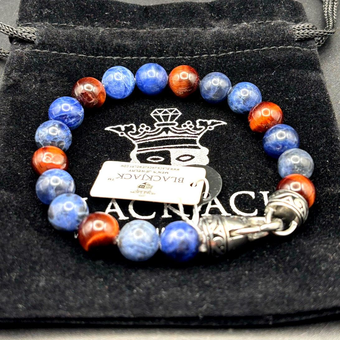 Blackjack BJS16BLS Men’s10mm Sodalite And Red Tiger Eye Beaded Bracelet NIBWT