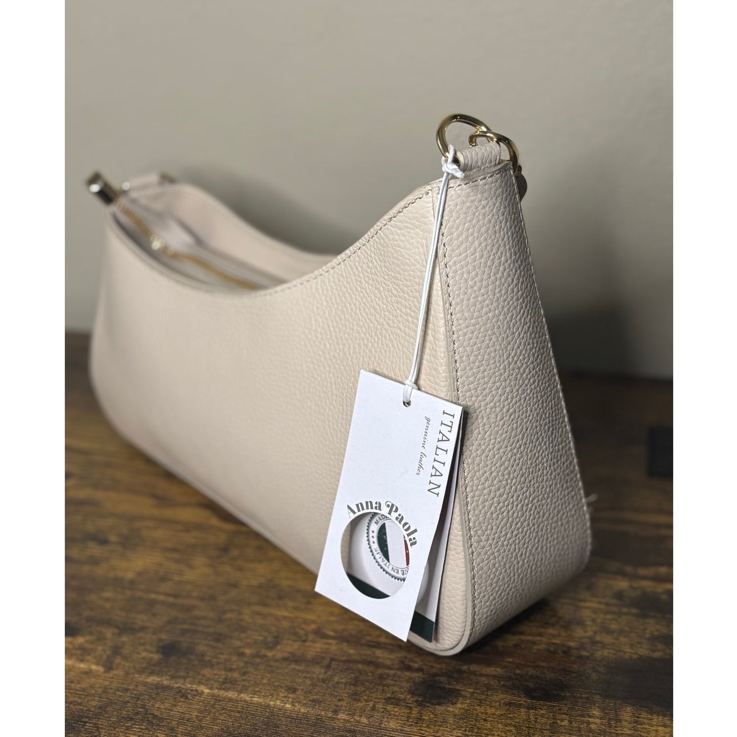 Anna Paola LIA Handbag – Latte Italian Leather, Top Handle + Crossbody, NWT