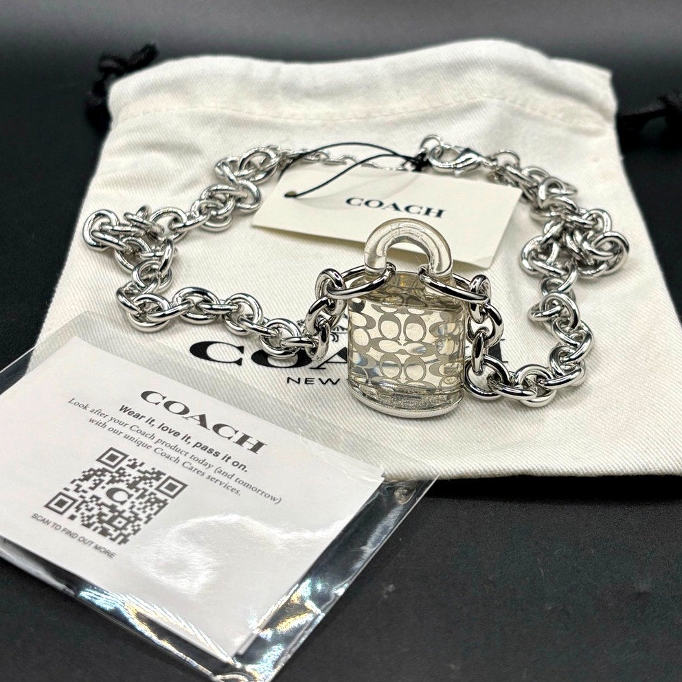 Coach Signature Lucite Padlock Pendant Women's 16” Necklace Silver Tone NWT