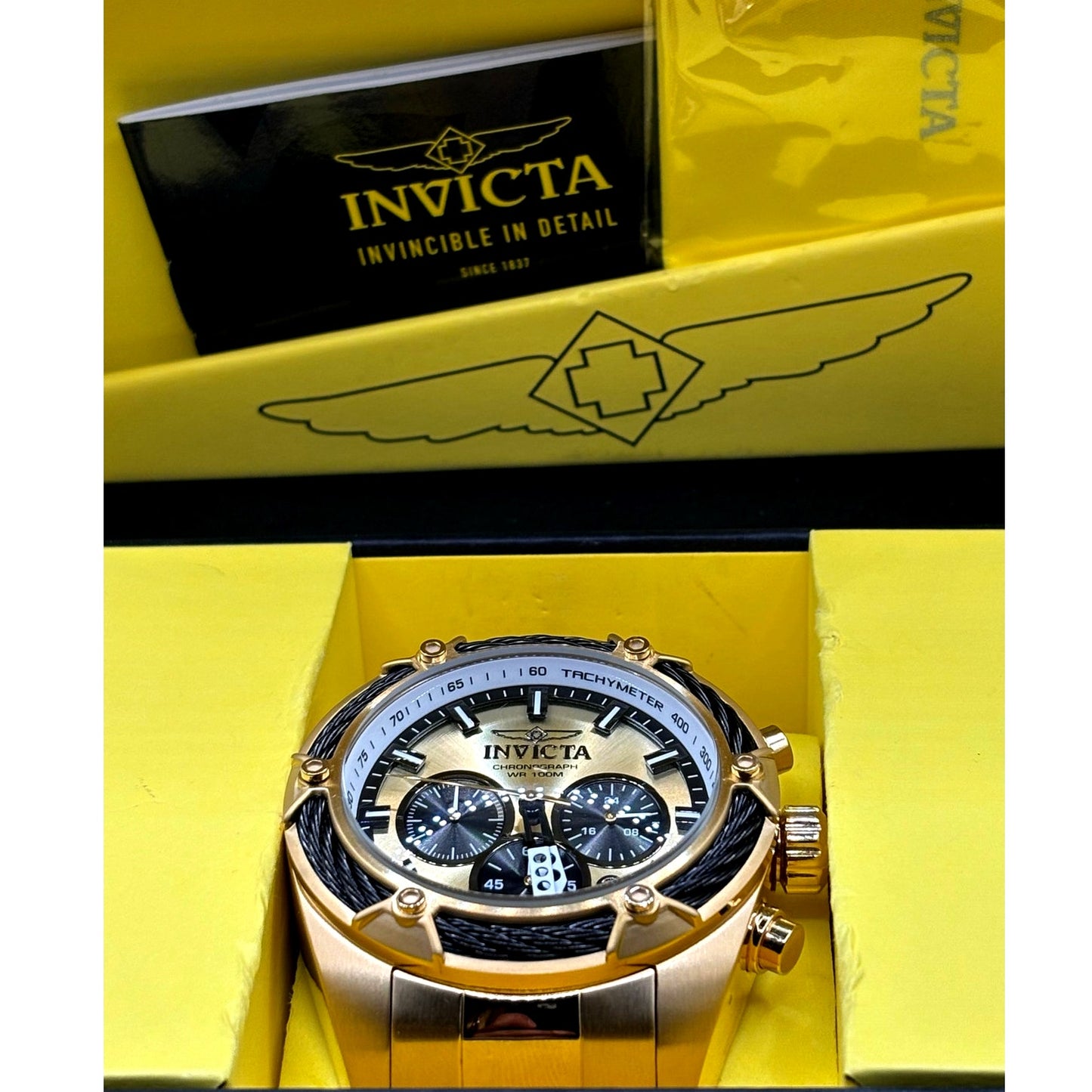 Invicta 31439 Bolt Chronograph Gold Tone 52mm Men's Watch Rare NIB