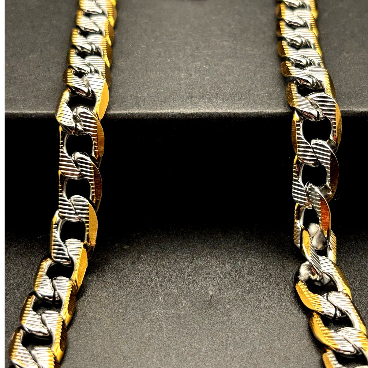 Steeltime 24" Men's 18k gold plated stainless steel flat curb chain necklace NWT