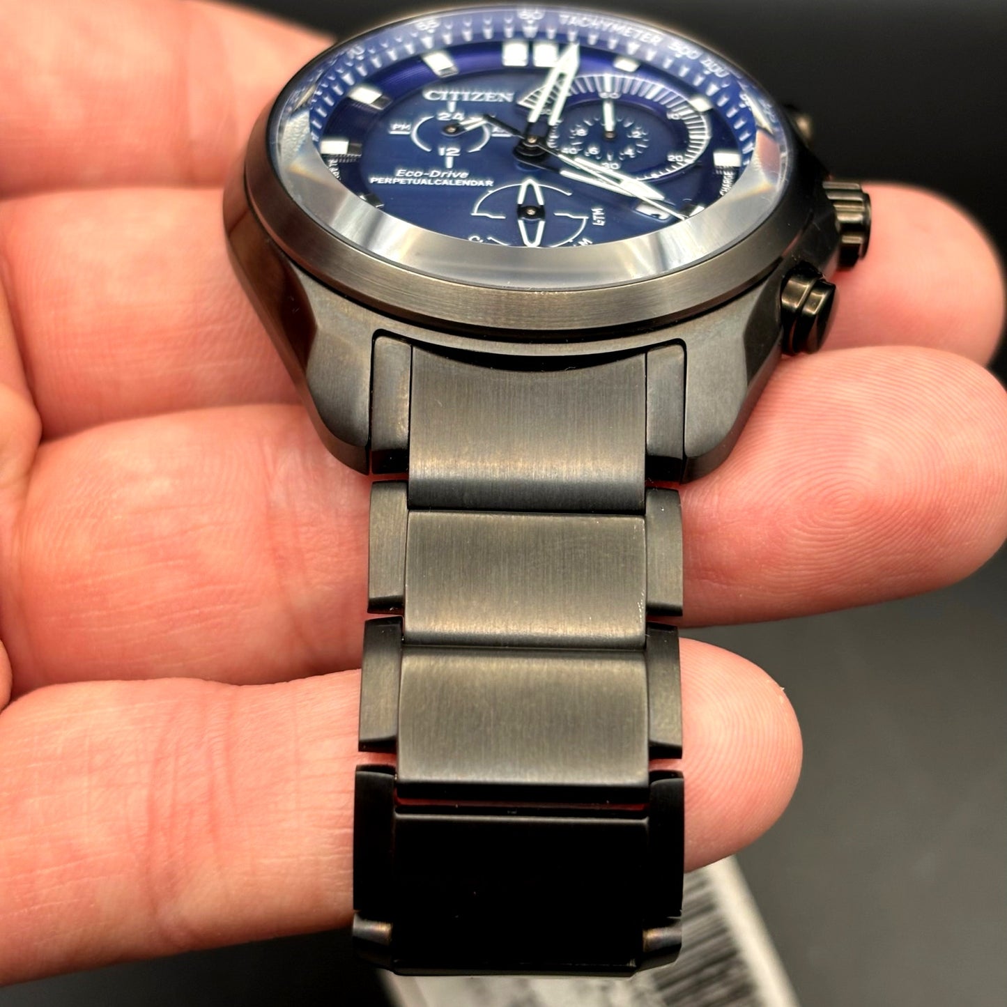 Citizen BL5607-54L Men’s Eco-Drive Sport Chronograph Blue Dial Black IP NIBWT