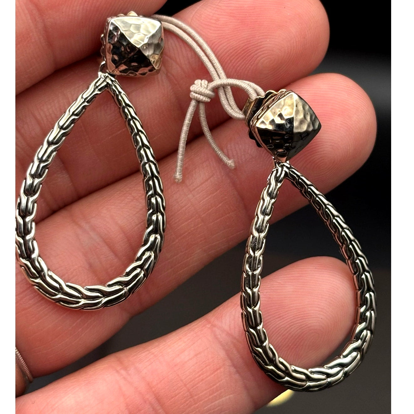 John Hardy 1833335 Womens Classic Chain Hammered Silver Pear Drop Earrings NIBWT