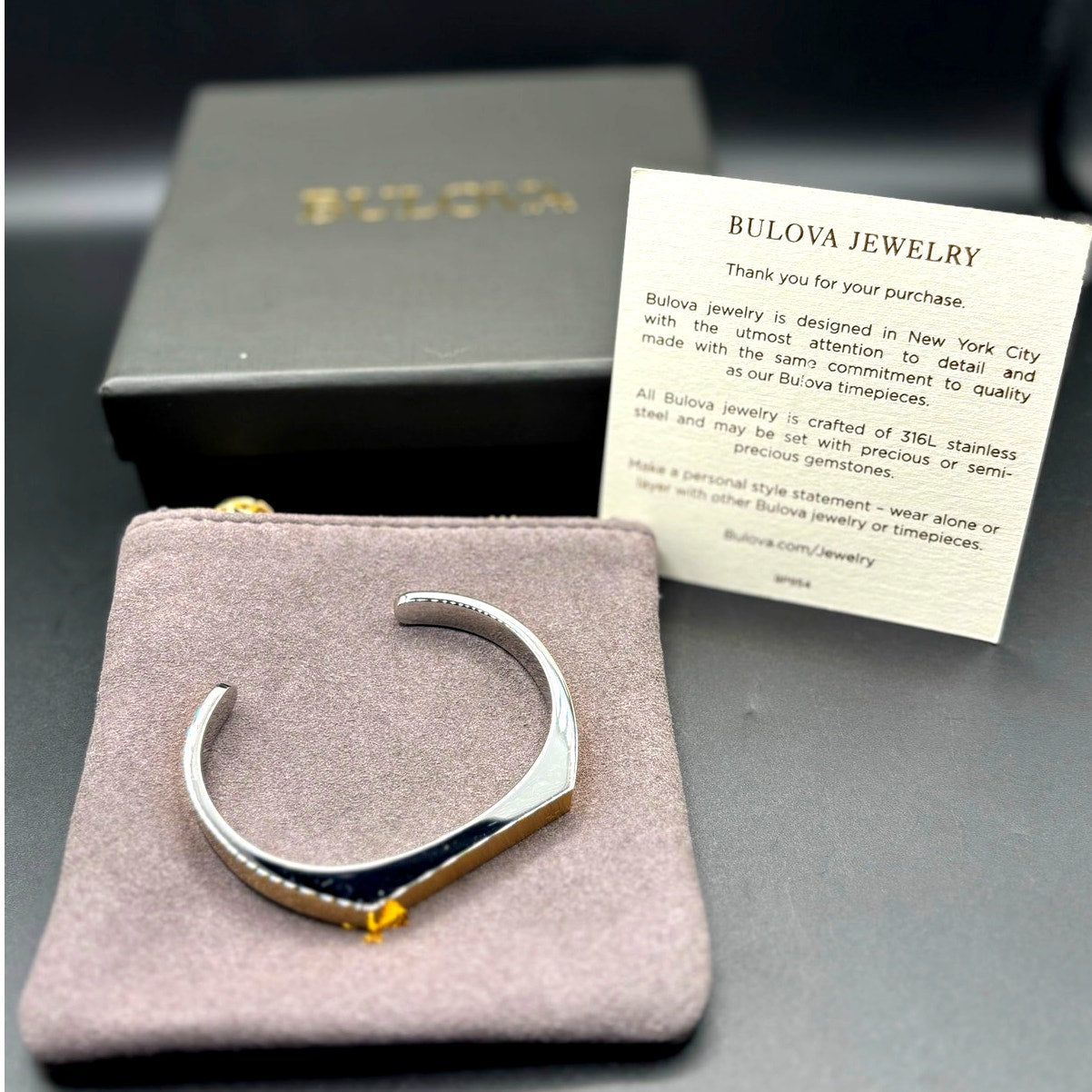 Bulova Two Tone Stainless Steel Open Cuff Bracelet Unisex Small NIB