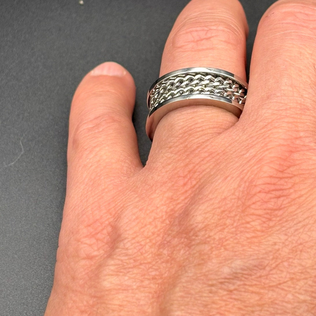 Blackjack BJR89W Men’s Stainless Steel Carbon Fiber Double Curb Link Ring SZ#10