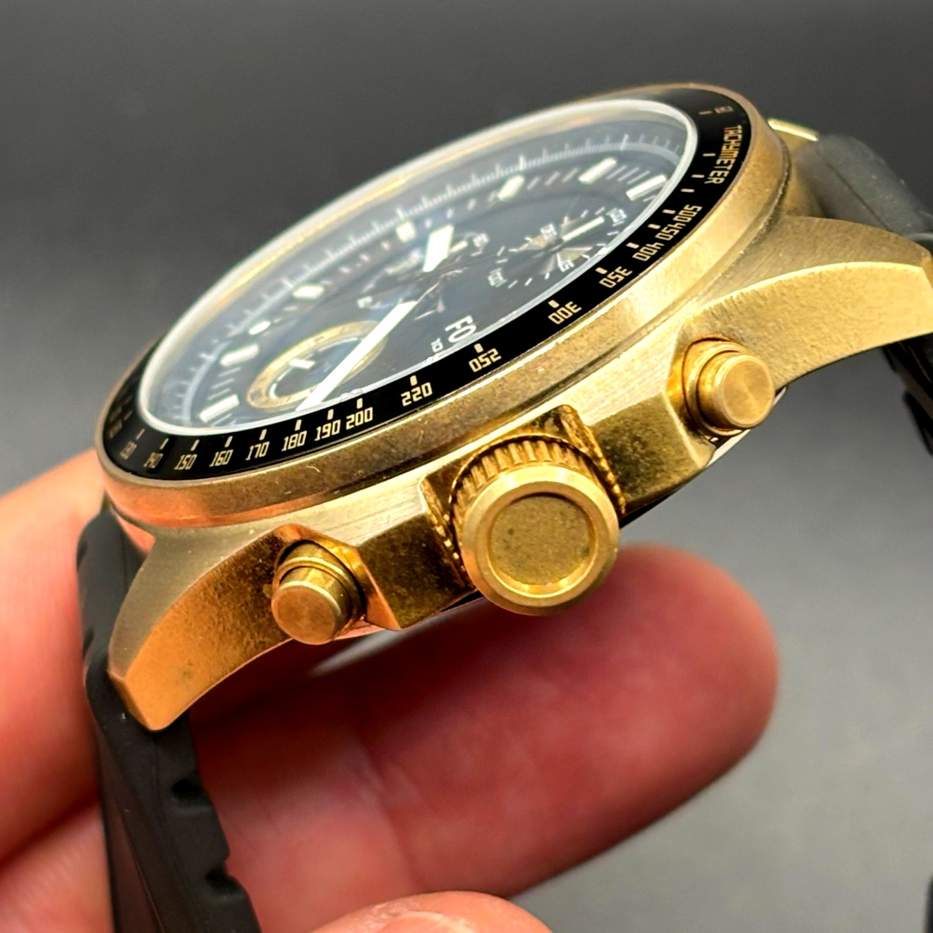 Fossil Decker DE-5003 Chronograph Black Dial Bronze Tone Silicone Strap Watch