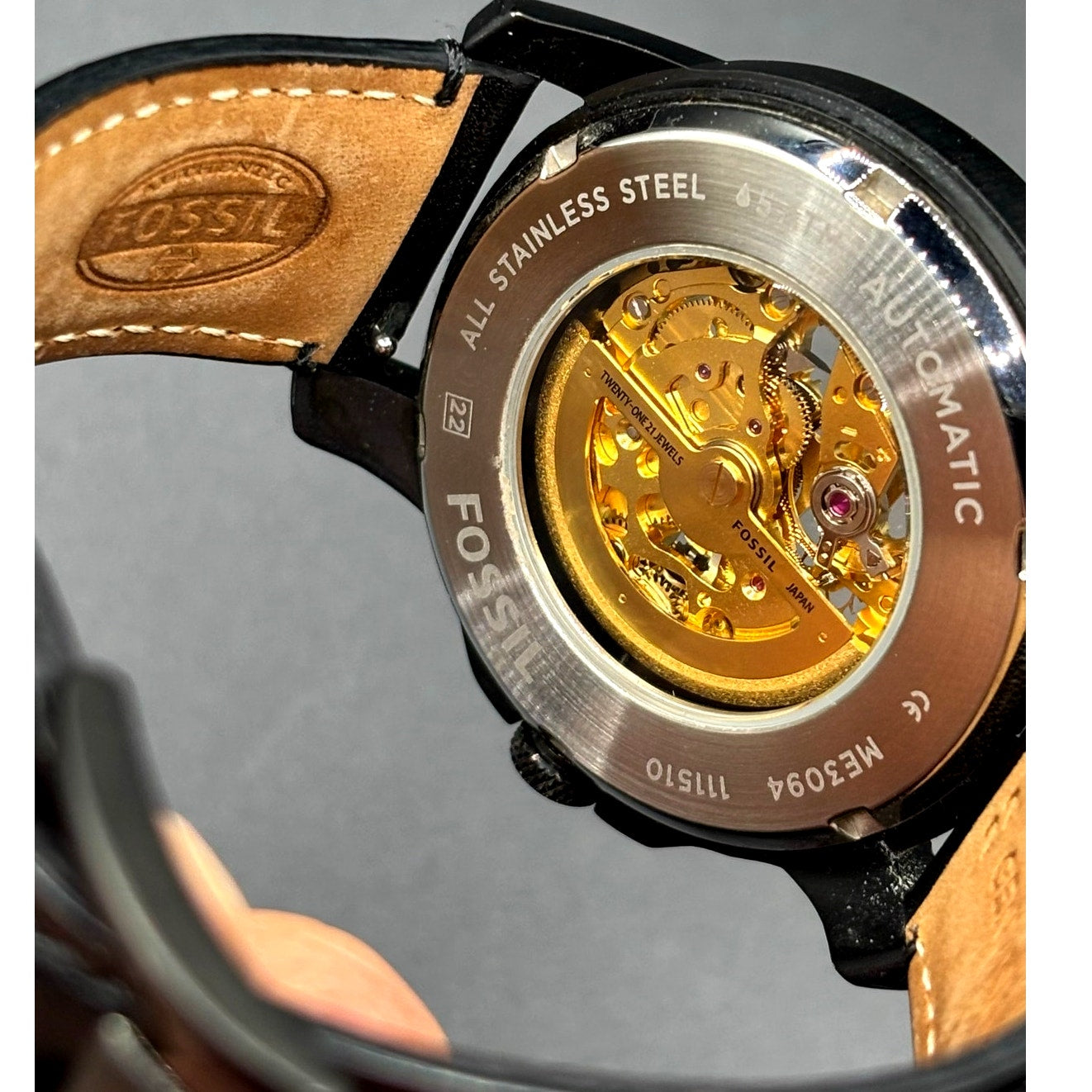 Fossil Grant ME3094 Automatic Skeleton Black Leather Men’s Watch 45mm