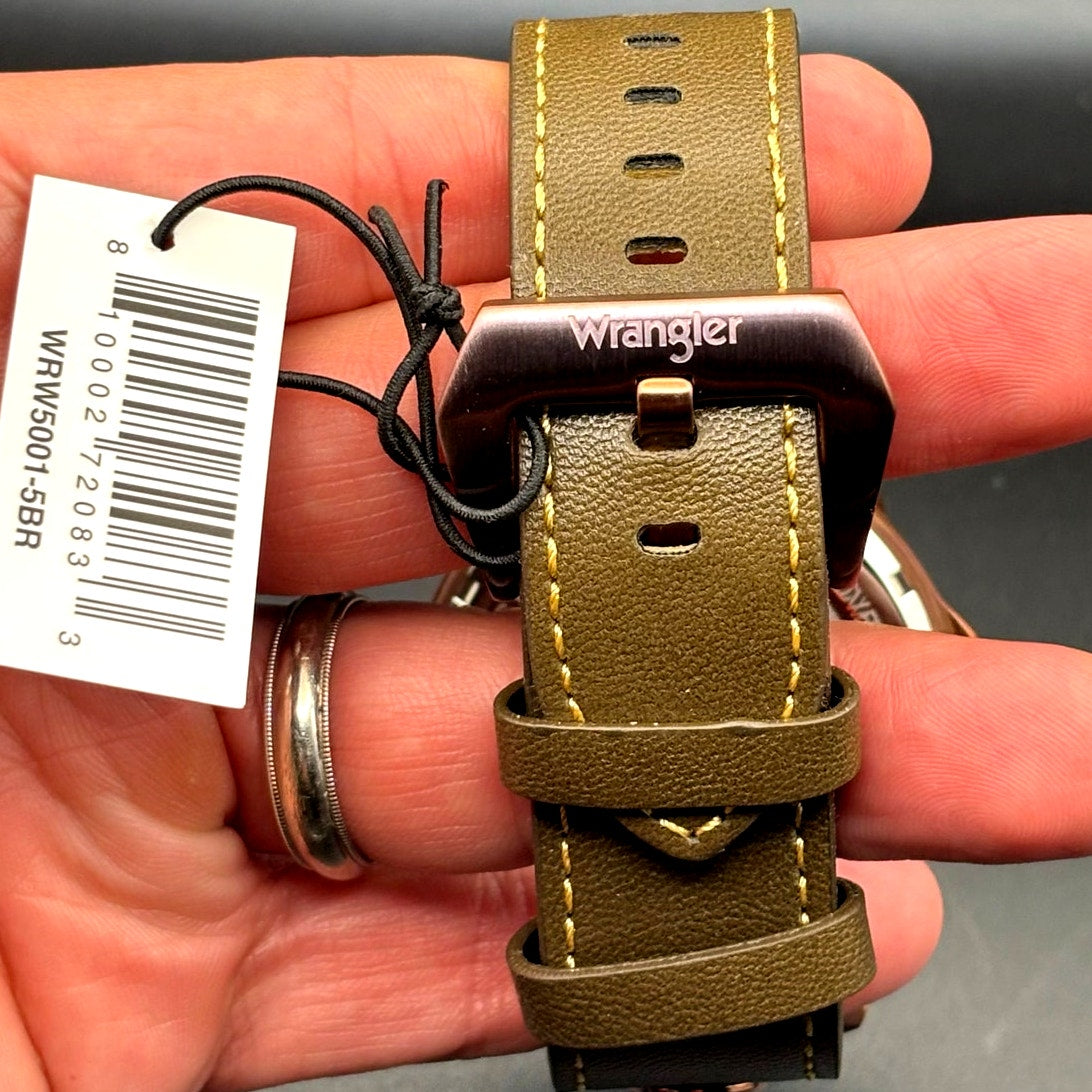 Wrangler WRW5001-5BR Men’s Purple Dial Watch Olive Brown Leather Strap NIBWT