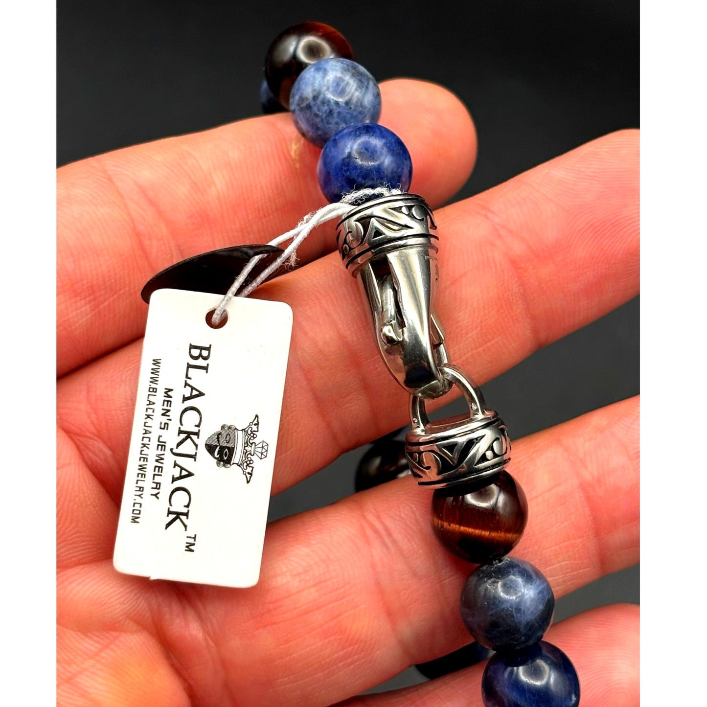 Blackjack BJS16BLS Men’s10mm Sodalite And Red Tiger Eye Beaded Bracelet NIBWT