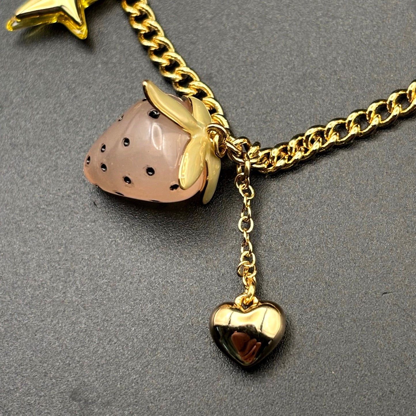 Coach x Observed By Us Charm Necklace Strawberry Heart Gold Tone NIB
