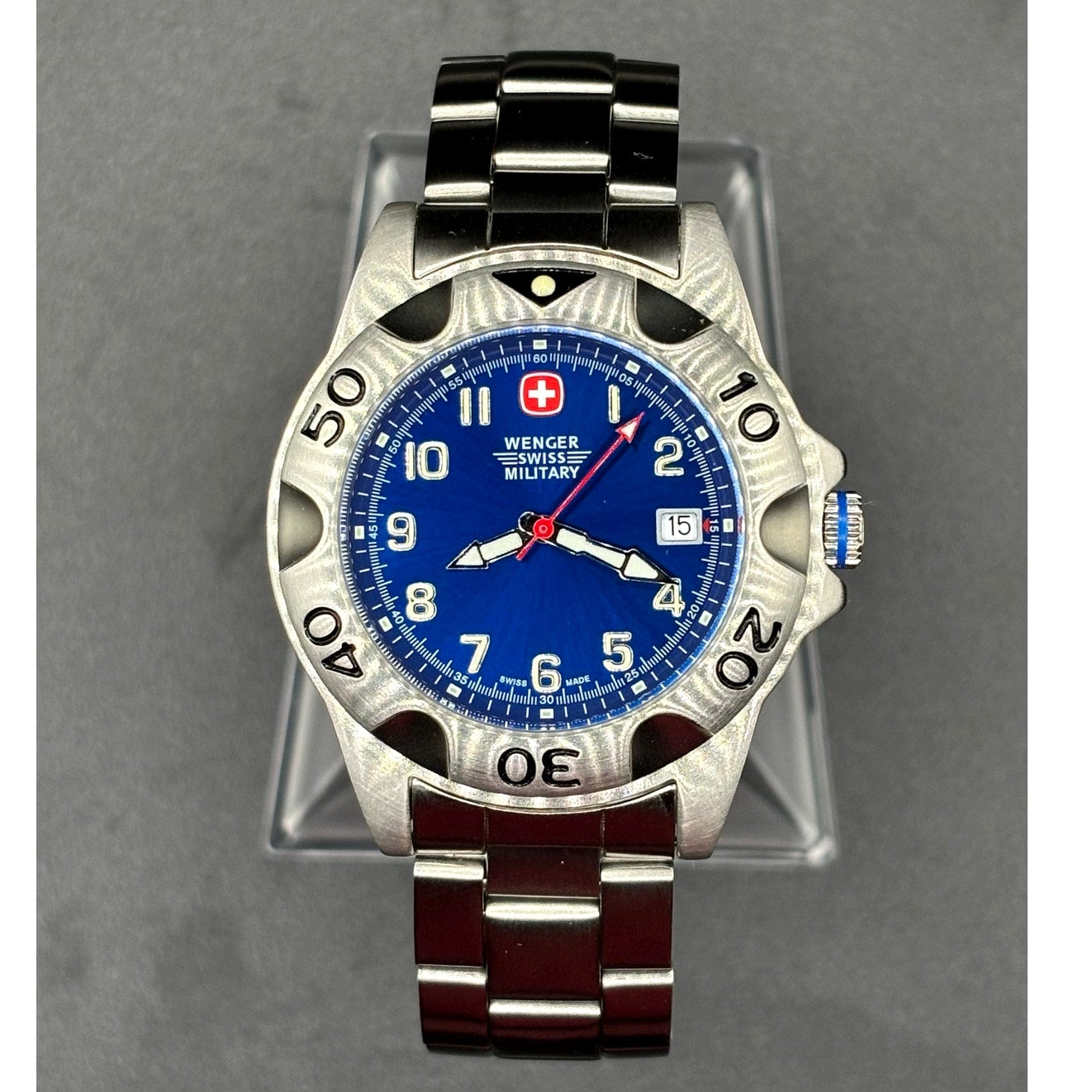 Wenger 79958 Swiss Military Blue Dial Stainless Steel 100M Men's Watch NOS