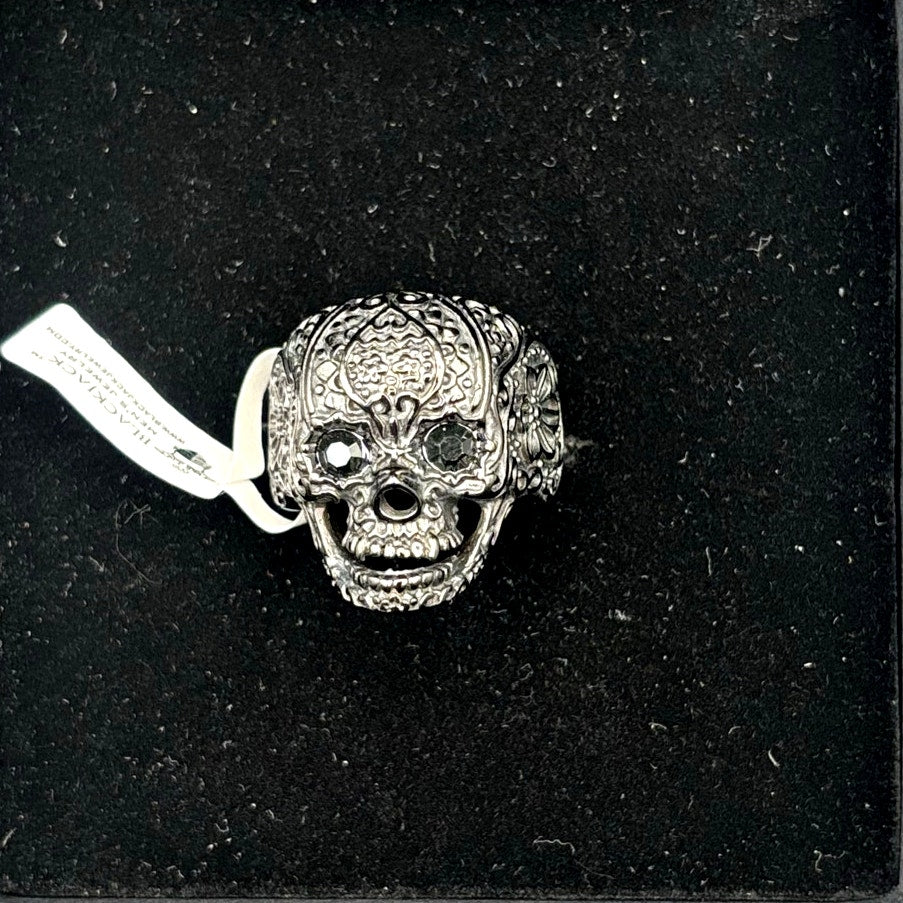 Blackjack BJZ10B Mens Skull Ring Black Stainless Steel with Black CZ Eyes Size10
