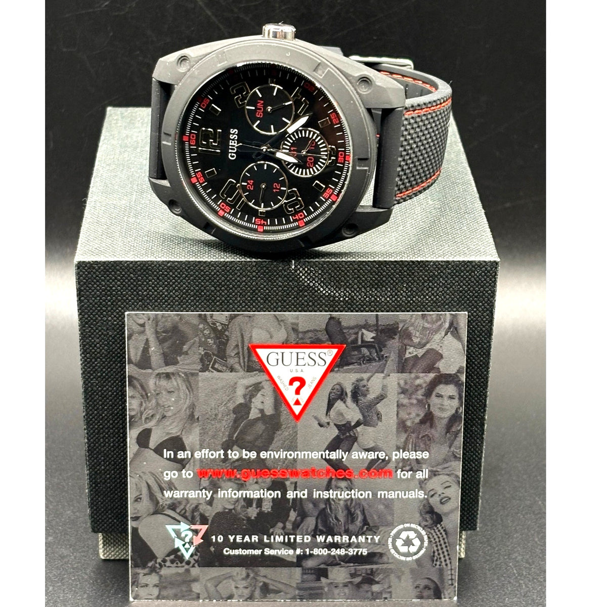 Guess Dash W1256G1 Men’s 46mm Black Multifunction Quartz Watch Red Accents