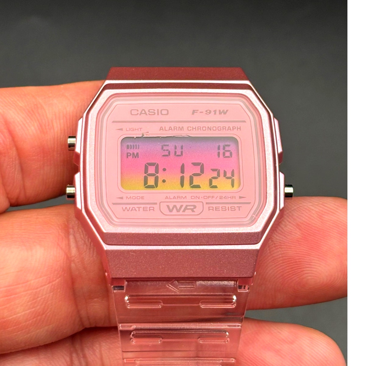 LWS Rosé Prism F91W Pink Clear Strap Digital Mod Watch