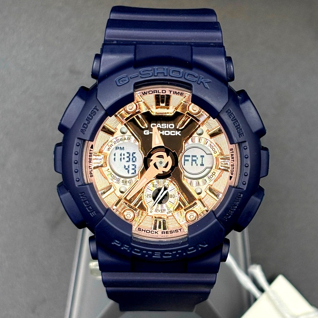 Casio G-Shock GMA-S120MF-2A2 Navy Blue Rose Gold Women’s Watch NIBWT
