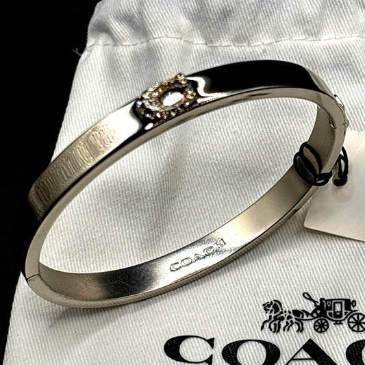 Coach Pavé C Hinged Silver Tone Bangle Women's Bracelet NIBWT
