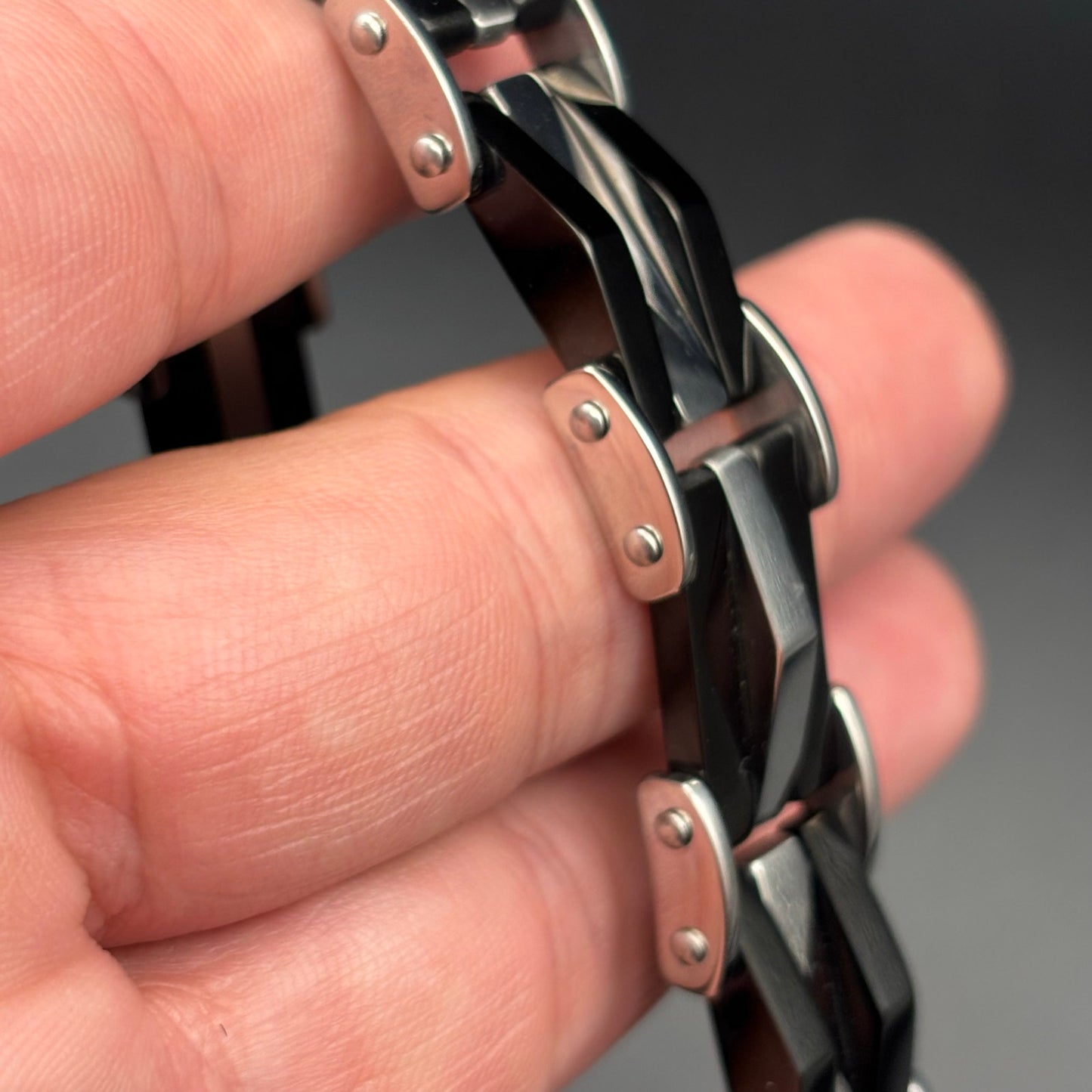 Mason Parker Mens TwoTone Stainless Steel Link Bracelet Gunmetal & Silver Finish