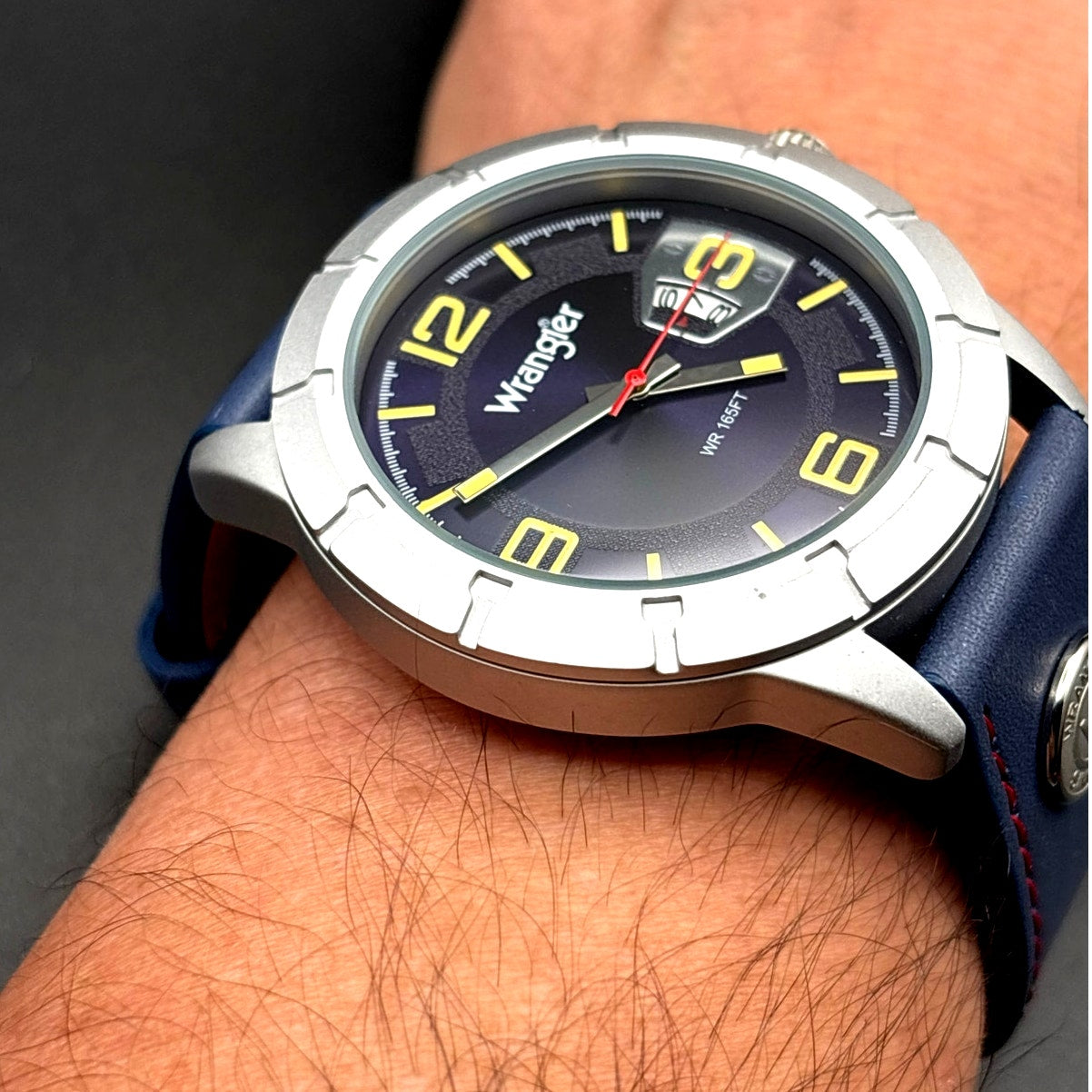 Wrangler WRW5002-2B Men’s Stainless Steel Blue Leather Date Watch NIBWT