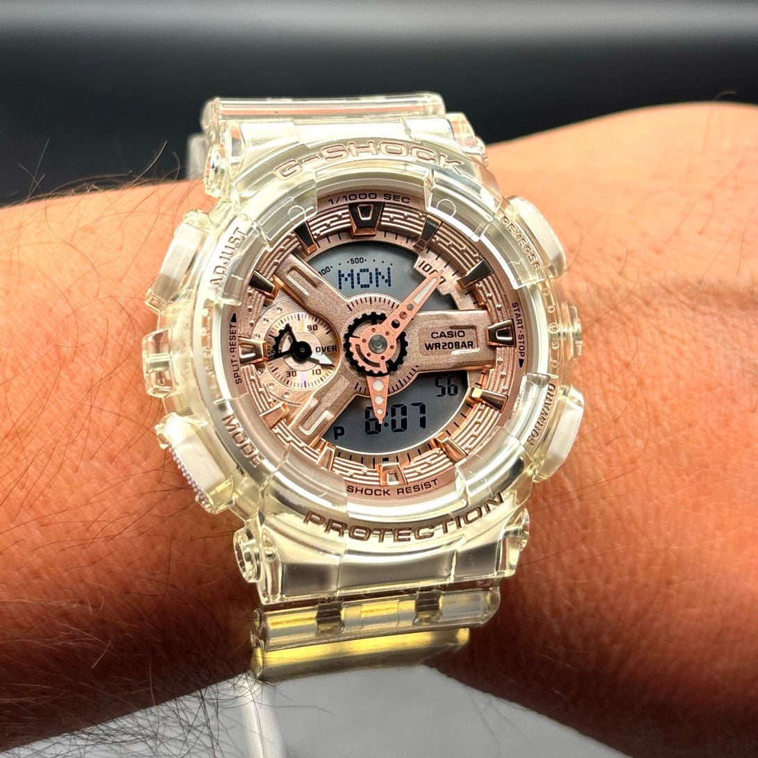 Casio G-Shock GMA-S110SR-7A Women's Rose Gold Clear Analog Digital Watch NIBWT