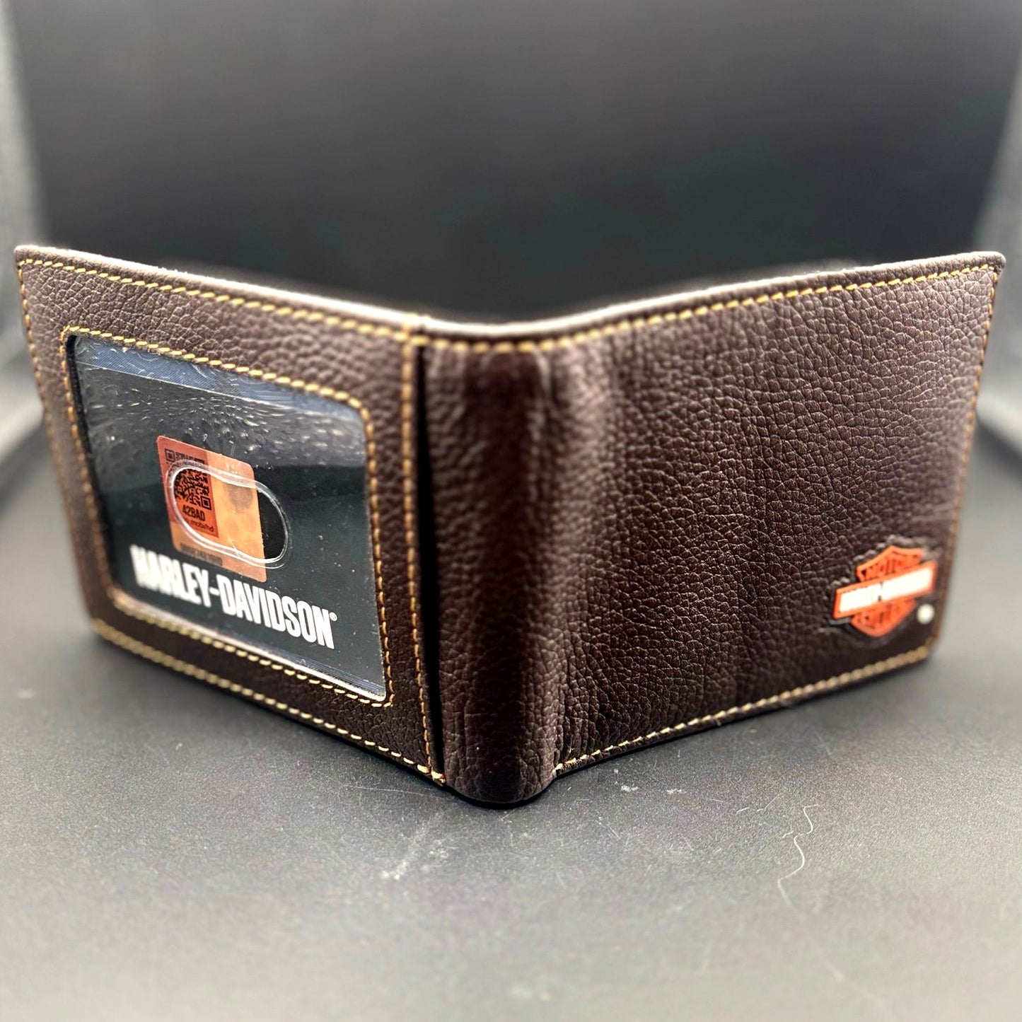 Harley Davidson Mens Genuine Leather RFID Bifold Wallet MWM077 Brown NWT