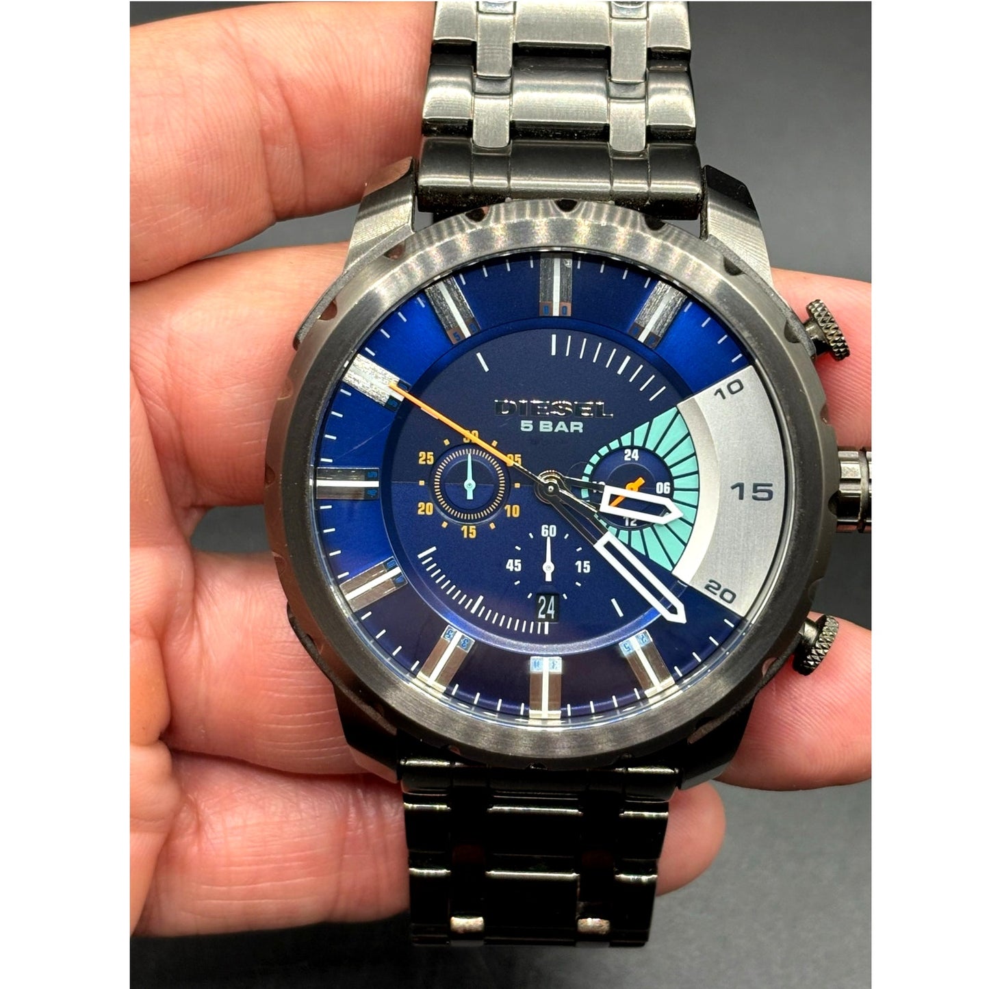 Diesel Stronghold DZ4358 Blue Dial Chronograph Gunmetal Men’s 51mm Watch