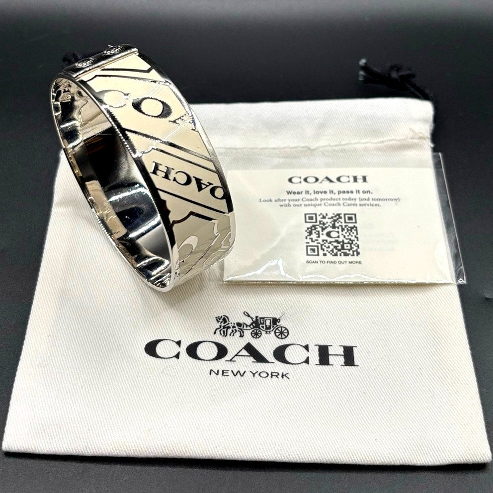 Coach Signature C White Enamel Wide Slip-On Bangle Bracelet Retired