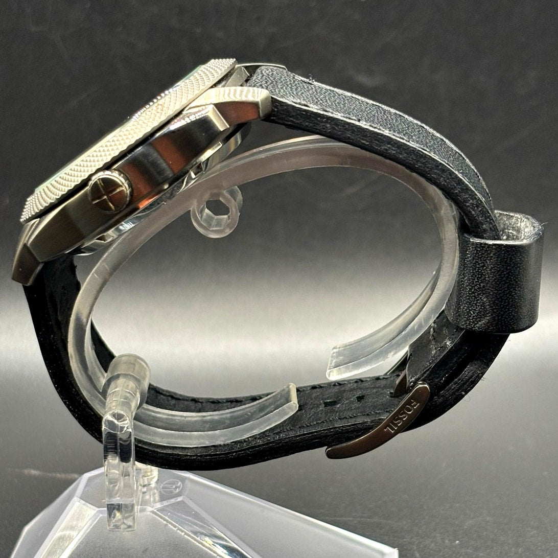 Fossil ME1129 Machine Twist Hybrid Smoke Gray Black Leather Men's Watch 45mm