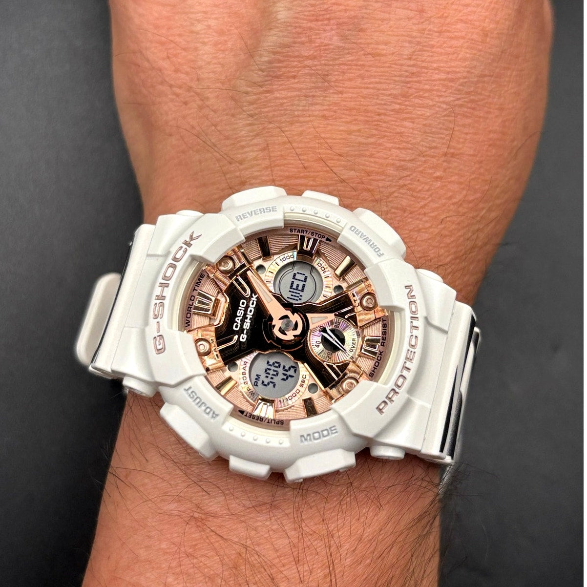 Casio G-Shock GMA-S120MF-7A2 White Rose Gold Zebra Strap NIBWT