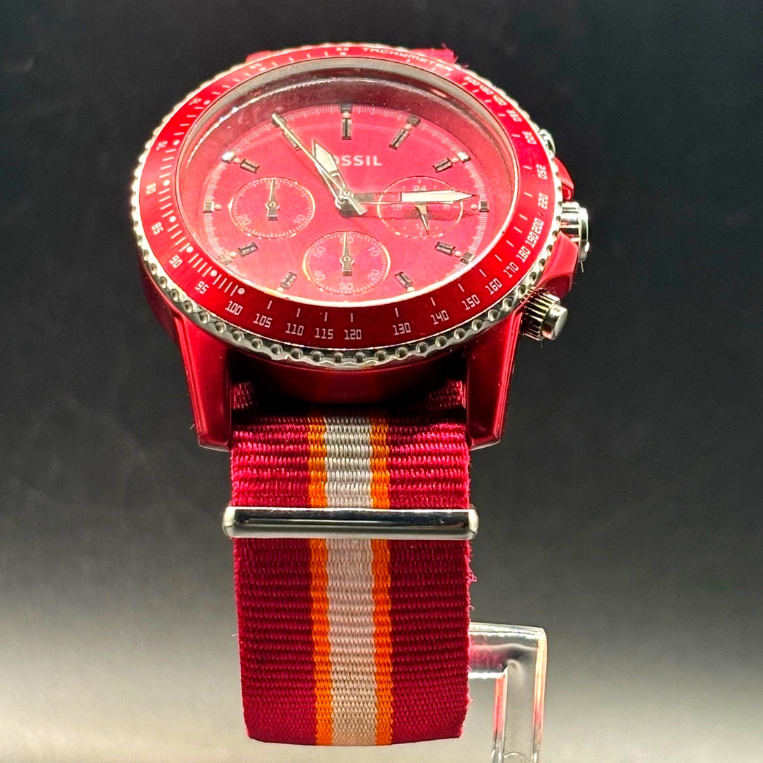 Fossil Stella CH2768 Red Chronograph 42mm Quartz NATO-Style Strap Women’s Watch
