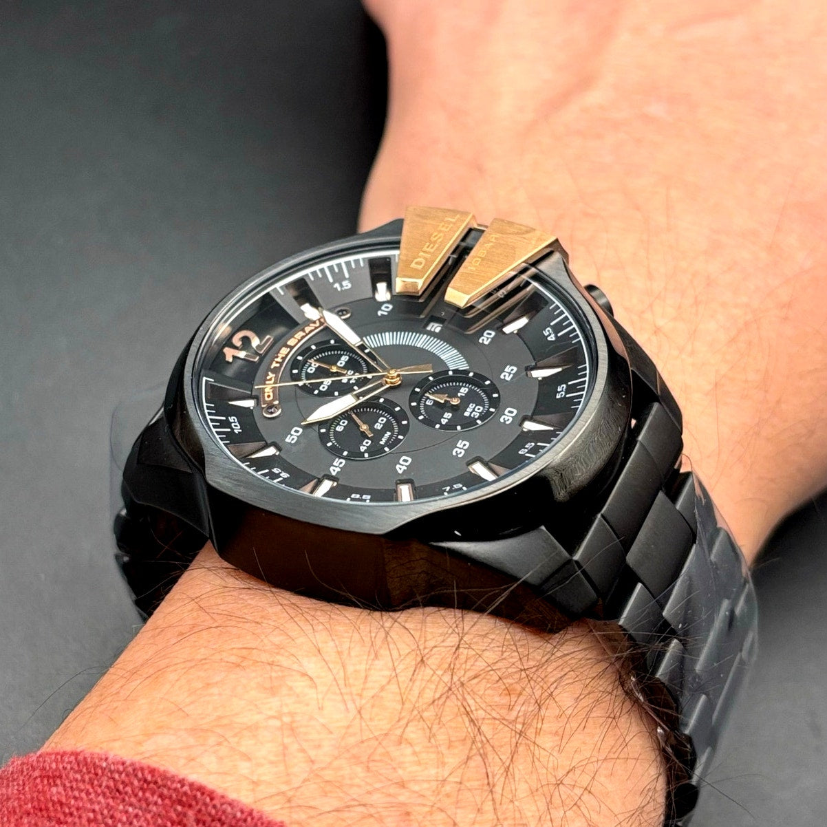 Diesel DZ4309 Mega Chief Mens Black Rose Gold Chrono Stainless Steel Watch NIBWT