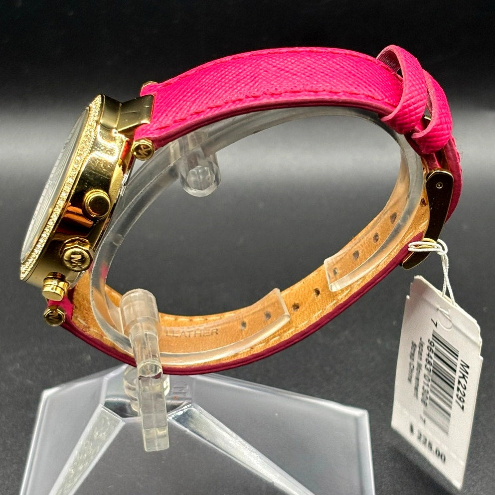 Michael Kors Parker MK2297 Crystal Chronograph Pink Leather Watch NWT