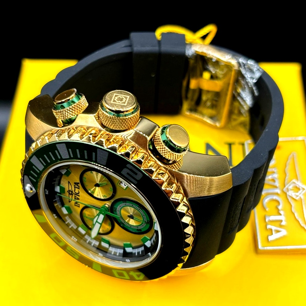 Invicta Sea Hunter 48987 Men’s 52mm Silicone Strap Gold Dive Watch NIBWT