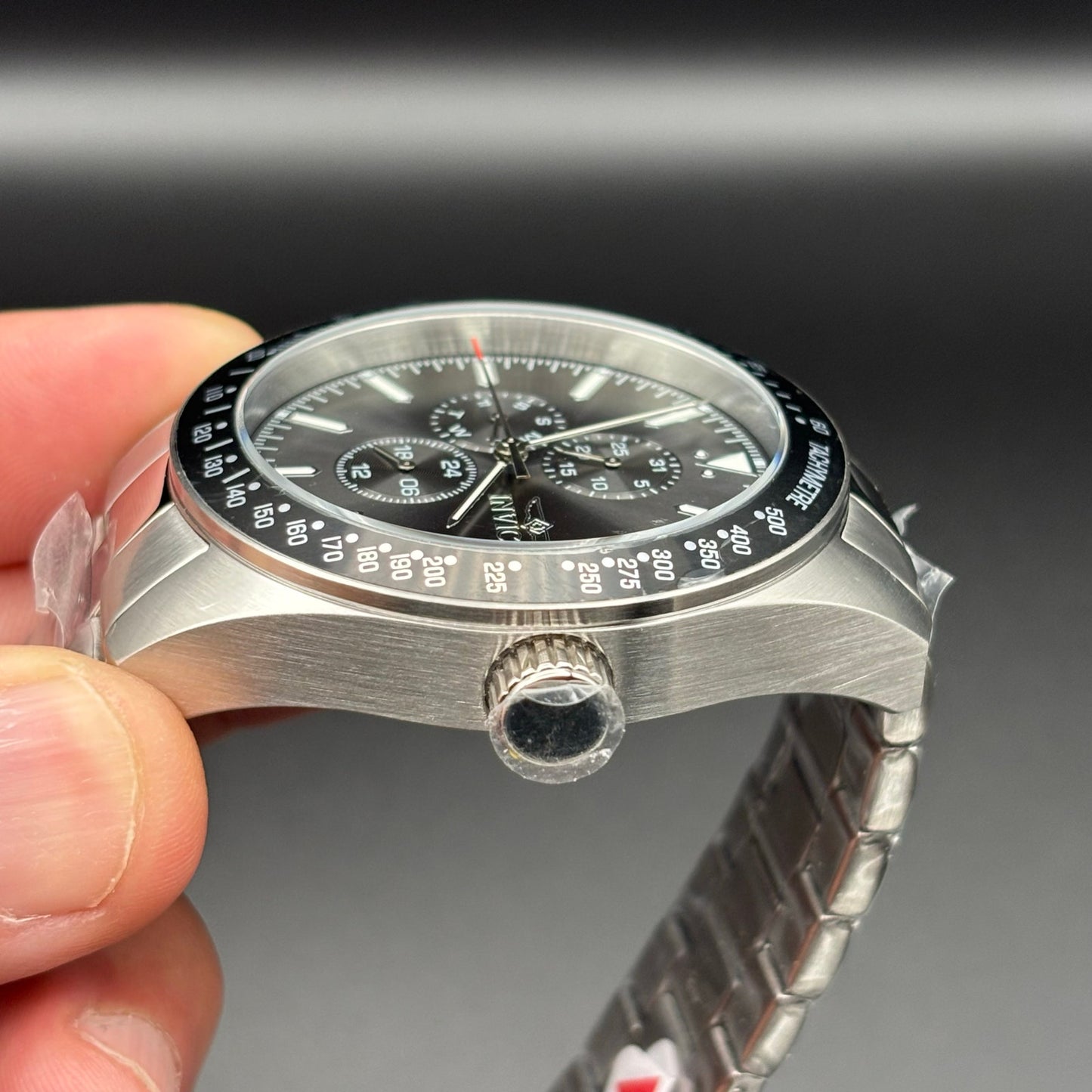 Invicta Aviator 47592 Men’s 45mm Quartz Charcoal Dial SS Bracelet 100M NIBWT