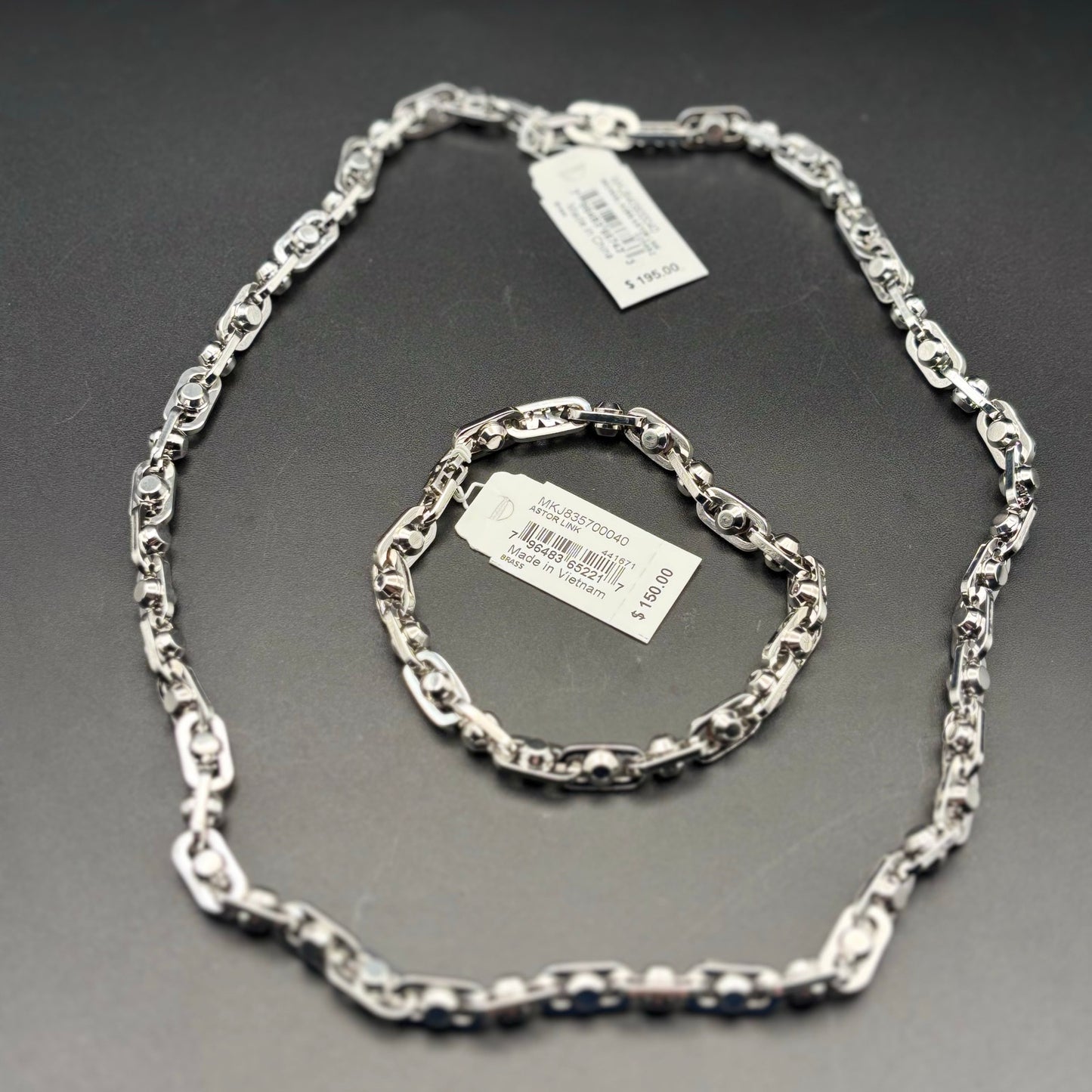 Michael Kors Astor Link Bracelet & Necklace Set Silver Tone Womens Jewelry NIBWT
