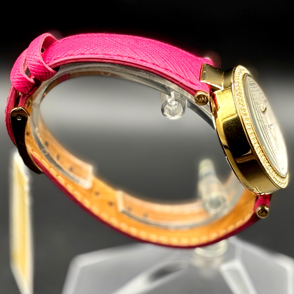 Michael Kors Parker MK2297 Crystal Chronograph Pink Leather Watch NWT